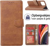 iPhone 12 Mini book case - book cover - portemonnee hoesje - iPhone 12 Mini hoesje wallet case - pasjes houder - BRUIN - EPICMOBILE