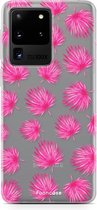 Fooncase Hoesje Geschikt voor Samsung Galaxy S20 Ultra - Shockproof Case - Back Cover / Soft Case - Pink leaves / Roze bladeren