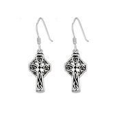 Joy|S - Zilveren Keltische Iona kruis oorbellen geoxideerd