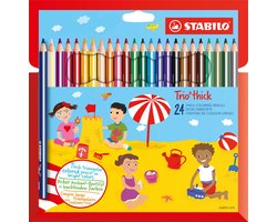 STABILO Trio Thick - Dik Driekantig Kleurpotlood - Met Extra Dikke Kern 4,2 mm - Etui Met 24 Kleuren