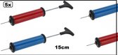 5x Balpomp kunststof 15 cm blauw en rood - bal voetbal pomp ballen sport