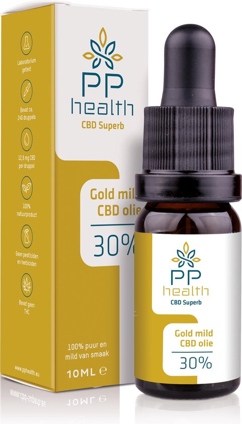 PP Health - CBD Olie Gold Plus 30% - 3000mg - Full Spectrum van Hennep plant - 10 ml - Mild van smaak door aanmaak met biologische olijfolie