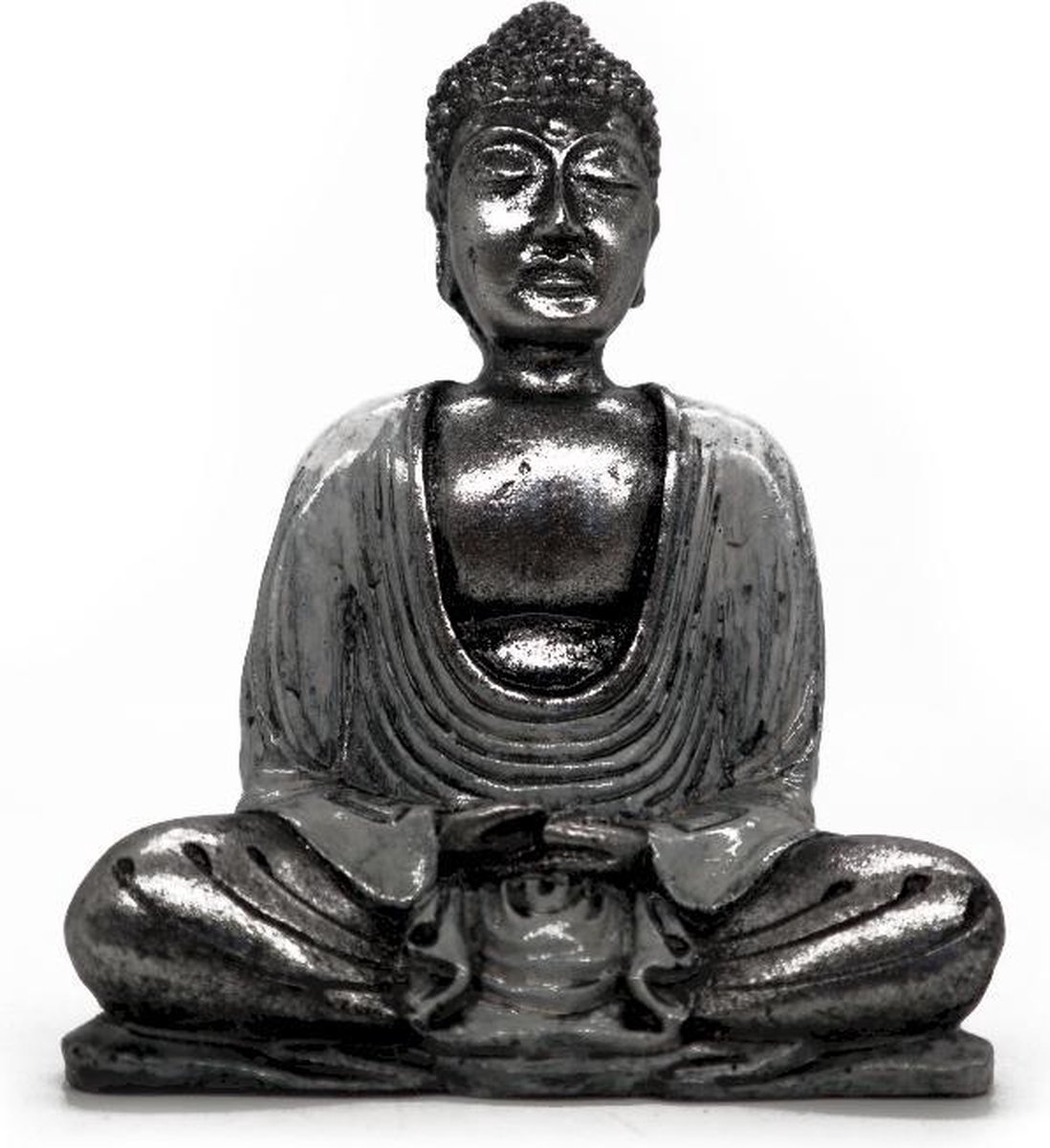 Boeddha Beeld - Wit & Grijs - 15x10x6cm