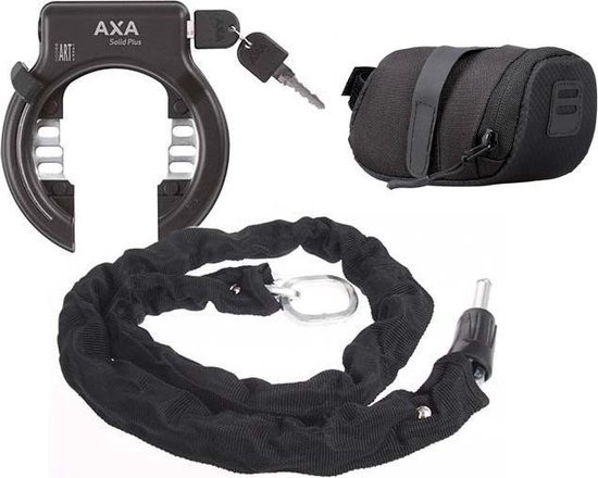 AXA Solid Plus ART2 fietsslot 140cm insteekketting set met opbergtas -  zadeltas – Zwart | bol