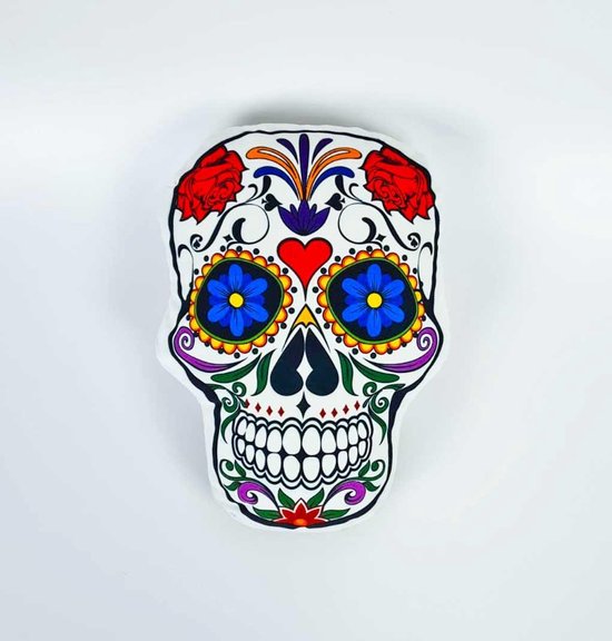 Sierkussen - Mexicaanse Doodskop Kussen | Sugar Skull | Dia De Los Muertos | Happy Halloween | Doodshoofd Rood Hart | Sierkussen | Super Zacht | Wasbaar | Decoratie | Calavera
