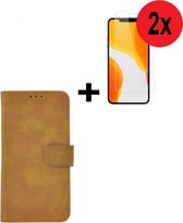 Geschikt voor iPhone 12 Mini Hoesje - 12 Mini Screenprotector - 12 Mini hoes Wallet Bookcase Bruin + 2x Screenprotector