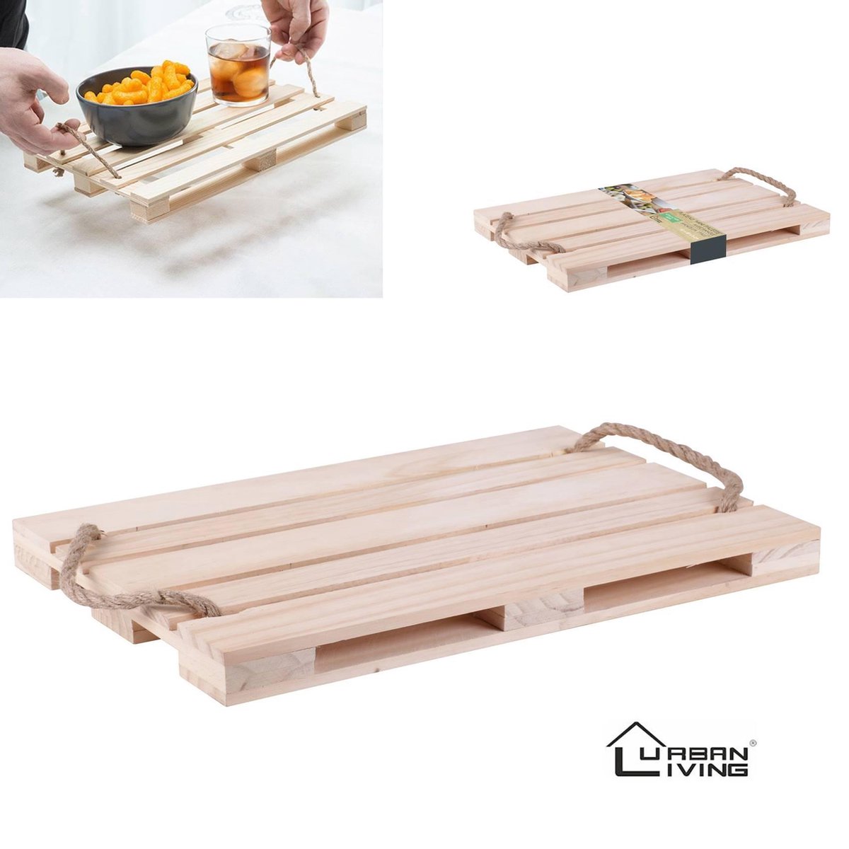 "WOOD & CO" design houten dienblad Palette 28x38 cm