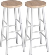 Bol.com Bobby's Barkrukken Set Van 2 - Bar stoelen met voetensteun - Barkruk Industrieel - Wit - Beige - Licht Eiken - Hout - Vi... aanbieding
