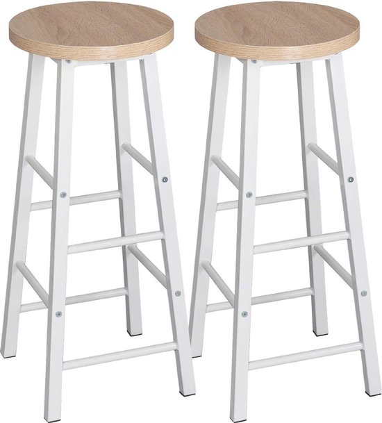 Sammy's Bar Tabourets de bar Set Of 2 - Chaises de bar avec repose-pieds - Tabouret de bar Industriel - Wit - Beige - Chêne clair - Bois - Vintage - 30 x 30 x 71 cm