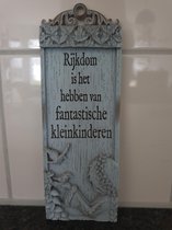 H&H Driftwood langwerpige plaque met tekst Rijkdom is het....