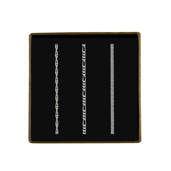 Lucardi Dames Gerecycled zilveren set met drie armbanden - Cadeau - Moederdag Set - 925 Zilver - Zilverkleurig - Lucardi