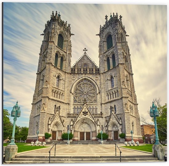 Dibond - Cathedral Basilica of the Sacred Heart - New Jersey - 50x50cm Foto op Aluminium (Wanddecoratie van metaal)