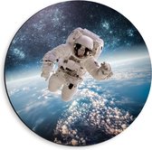 Dibond Wandcirkel - Astronaut in de Ruimte - 40x40cm Foto op Aluminium Wandcirkel (met ophangsysteem)