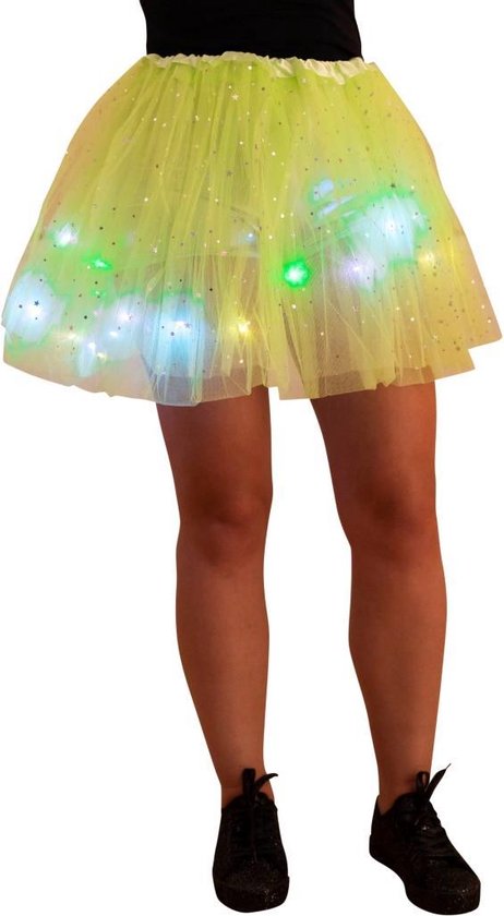 Tule rokje - tutu - volwassen petticoat - gekleurde led lampjes - neon groen - sterretjes - festival