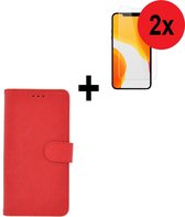 iPhone 12 Pro Max Hoesje - iPhone 12 Pro Max Screenprotector - iPhone 12 Pro Max hoes Wallet Bookcase Rood + 2x Screenprotector