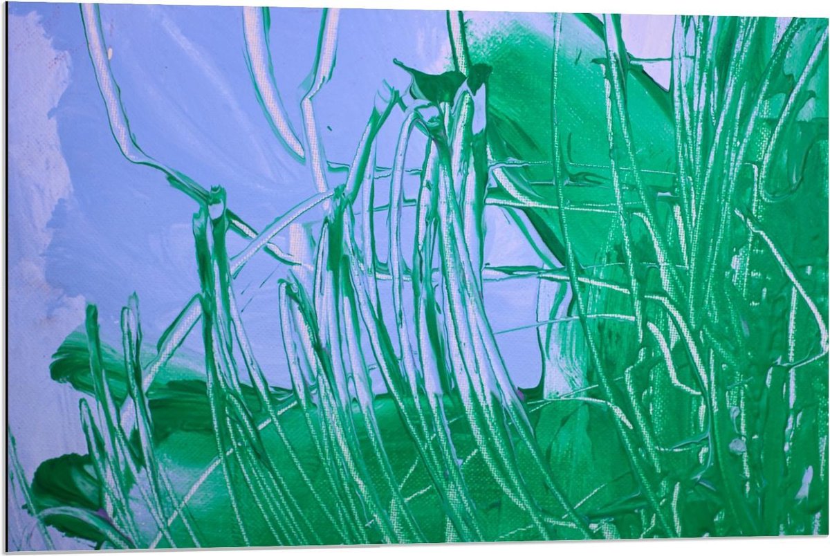 Dibond - Groene Verf op Doek - 90x60cm Foto op Aluminium (Met Ophangsysteem)