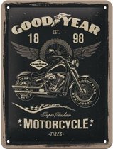 Metalen Wandbord met reliëf - Good Year Motorcycle -15x20cm