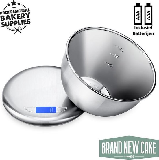 BrandNewCake® Digitale Keukenweegschaal - Met Kom - Tot 5 kilogram - RVS Weegschaal -Inclusief Batterijen - BrandNewCake