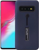 LitaLife Samsung Galaxy S10 Blauw achterkant hoesje - Hoesje met kickstand en vinger lus strap -  Back Cover hoesje met standaard - softtouch - Shockproof Armor hoesje - Schokbeste