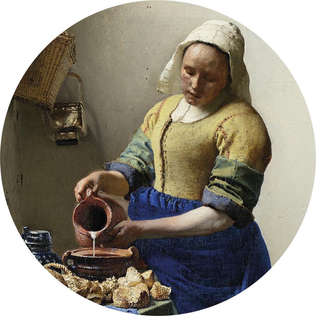 Staerkk - Het Melkmeisje Johannes Vermeer - Ø100 cm - Muurcirkel van dibond incl. bevestiging