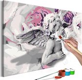 Doe-het-zelf op canvas schilderen - Bloemen Engel 60 x40 ,  Europese kwaliteit, cadeau idee