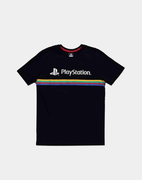 Playstation Heren Tshirt -M- Color Stripe Logo Zwart