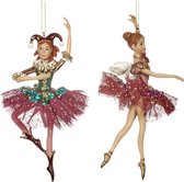 Viv! Home Luxuries Kerstbal - Ballerina met tule rok - set van 2 - groen donkerrood - 15cm