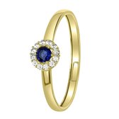 Lucardi Dames Ring met wit&blauwe zirkonia - Ring - Cadeau - 9 Karaat - Geelgoud
