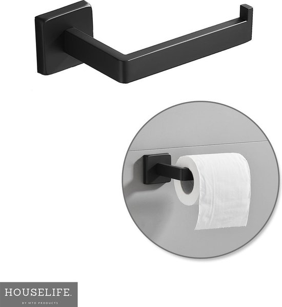 HouseLife™ Toiletrolhouder - zwart - Wc rolhouder – RVS – Zonder klep - HouseLife