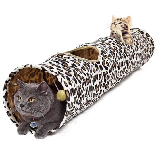 Kattentunnel - Speeltunnel kat - Kattenspeelgoed- Kattenspeeltje- Katten tunnel - Kattenhuis - speelgoed kat - 130 x 30 - Leopard - Billy & Becky
