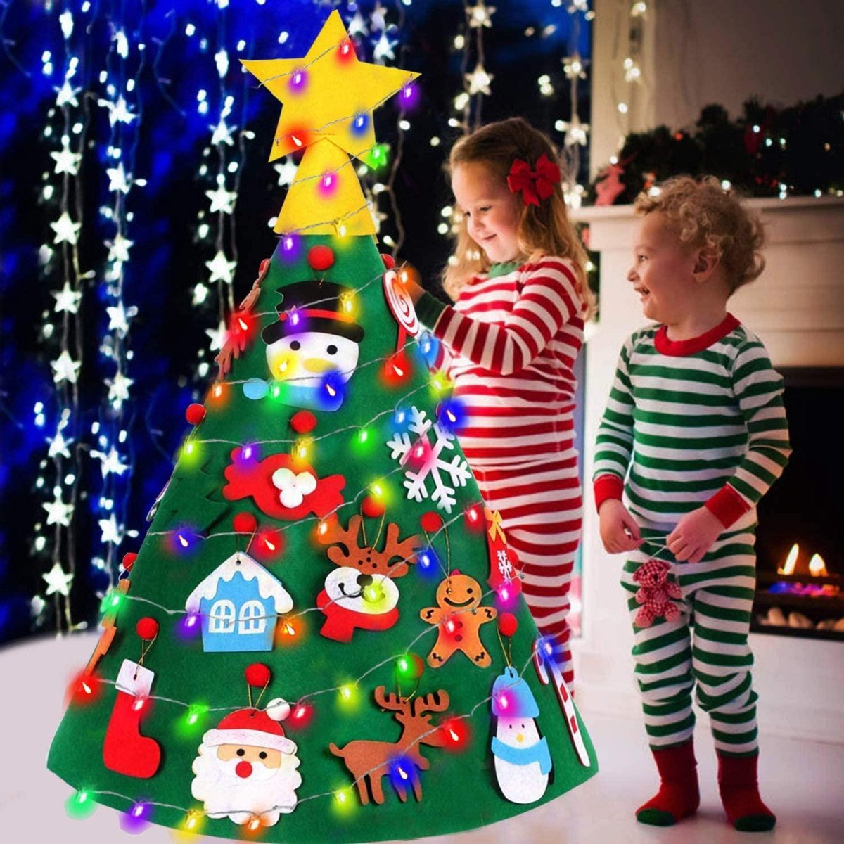 Vilten Kerstboom Voor Kinderen Kunstkerstboom Met Verlichting Met Versieringen