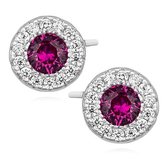 Joy|S - Zilveren elegante oorknoppen 7 mm rond met zirkonia robijn rood / roze