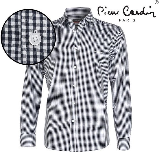 Pierre Cardin - Heren Overhemd - Stretch - Gingham - Navy | bol.com