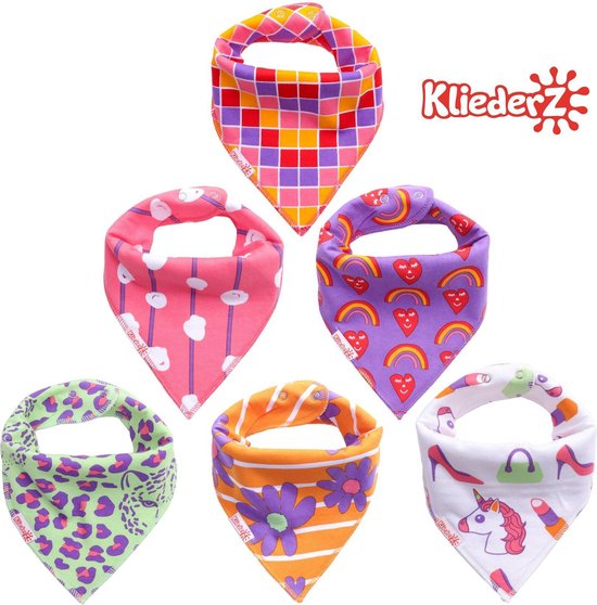 Bandana slabbetjes baby KliederZ - Kleurrijke kwijl slabben Meisjes - 6 stuks Puntslabbers Luipaard Unicorn print - BB05 van KliederZ — afbeelding 3