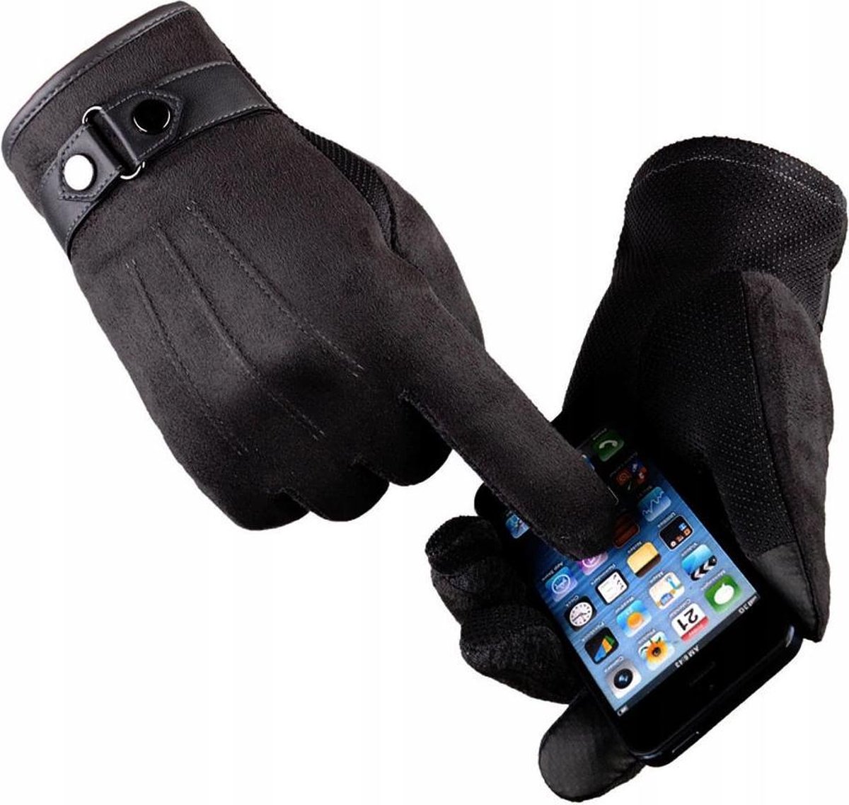 Luxe Winter Handschoenen Met Touch Tip Gloves - Anti-Slip - Touchscreen Gloves - Voor Fiets/Scooter/Sporten/Wandelen - One-Size - Suede Met Heerlijk Warme Fleece Voering - Winterhandschoenen - Heren -Zwart - AA Commerce