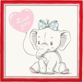 Kinderposter - Olifant met Hartballon - 20x20 cm - Met Rood 3D Houten Kader