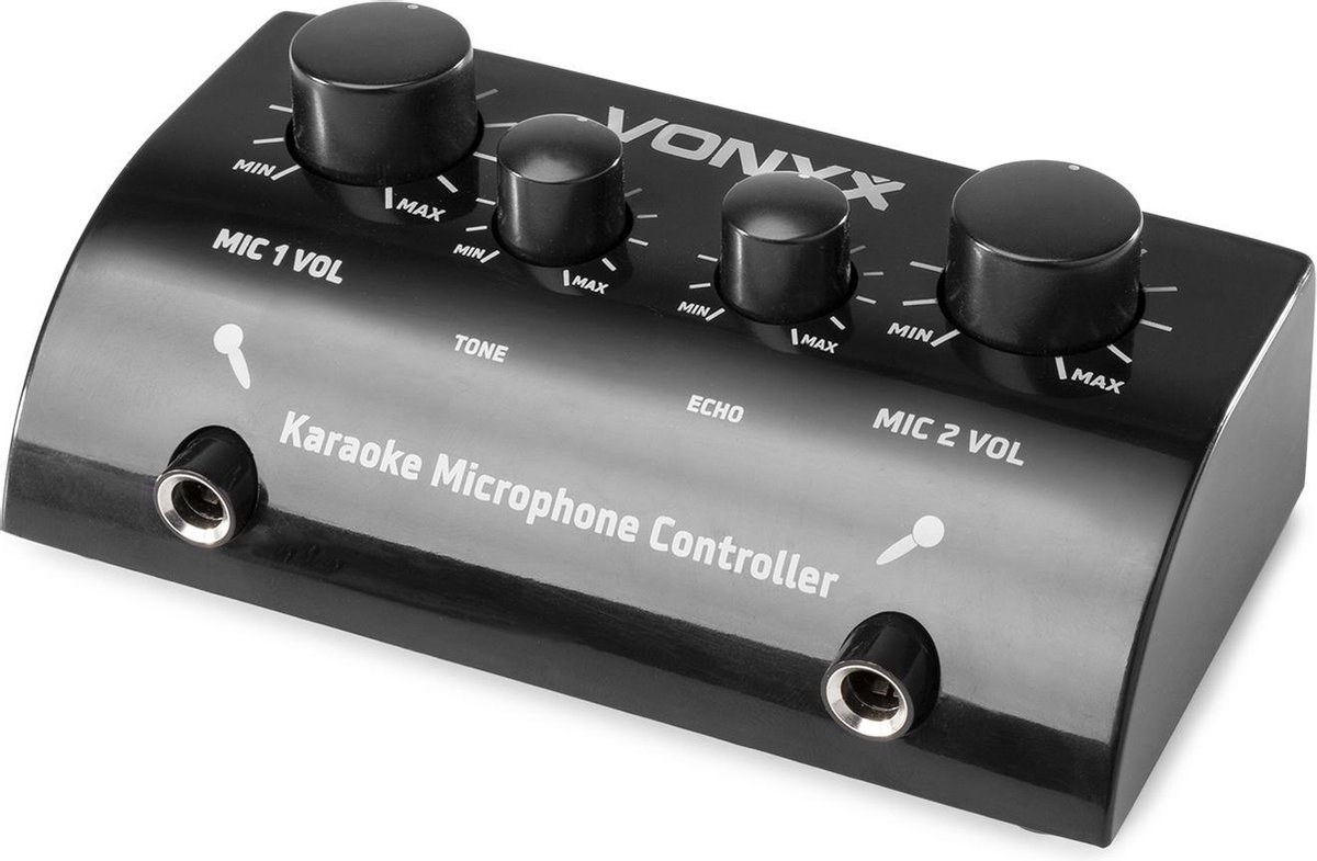 Microphone Vonyx SkyTec AV430B - Table de mixage echo karaoké 2 canaux avec  2 microphones - Noir, avec micros filaires, mélangeur à echo réglable