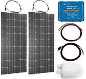 Set Flexibel Zonnepaneel 200WP Caravan, Camper, Boot, Tent of Tuinhuisje - MPPT Victron Energy laadregelaar 75/15 - Zonnepaneel Compleet Pakket - Kabel met connectoren - Dakdoorvoer - Plug-Play set schematische tekening en handleiding-Monokristallijn