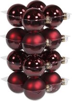 16x Donkerrode glazen kerstballen 8 cm - mat/glans - Kerstboomversiering domkerrood