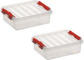 10x stuks sunware Q-Line opbergboxen/opbergdozen 1 liter 20 x 15 x 6 cm kunststof - Platte opslagboxen - Opbergbakken kunststof transparant/rood