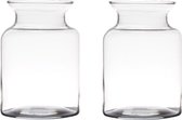 Set van 2x stuks transparante home-basics vaas/vazen van glas 20 x 14 cm - Bloemen/takken/boeketten vaas voor binnen gebruik