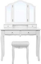 MIRA Home - Make up tafel - Kaptafel met spiegel - Modern - Hout - Wit - 90x45x145