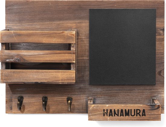 Hanamura Sleutelrekje Hout – Krijtbord en opbergvakken – 43 x 31 cm - Hanamura