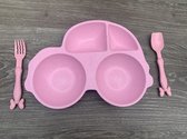 Super gave Kinder bordje met bestek auto motief roze met vakjes