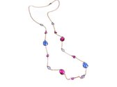 Zilveren halsketting collier halssnoer roze goud verguld Model Multi Forms gezet met roze en blauwe stenen