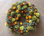 Droogbloemen Krans | Herfst | Decoratie | Landelijk | Roze / Groen / Naturel | ø 30 cm.