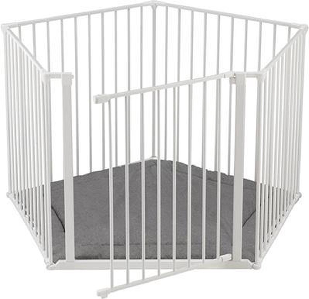BabyDan box - grondbox - speelbox vijfhoek met deurtje en boxkleed - Metaal - wit