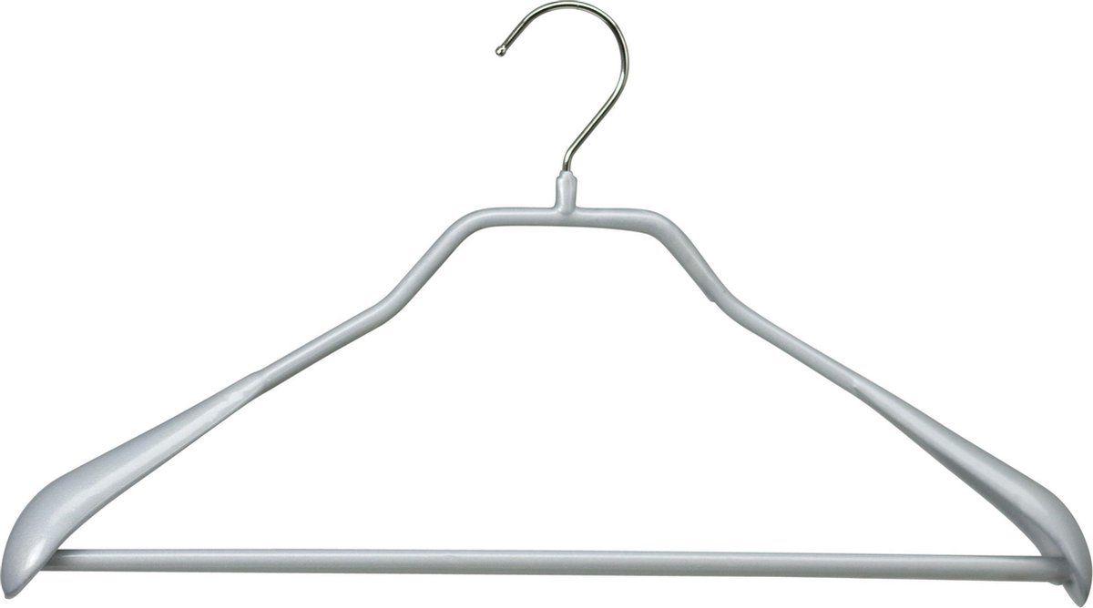 [Set van 10] MAWA 42LS - metalen kledinghangers met brede schouders, broeklat en zilveren anti-slip coating