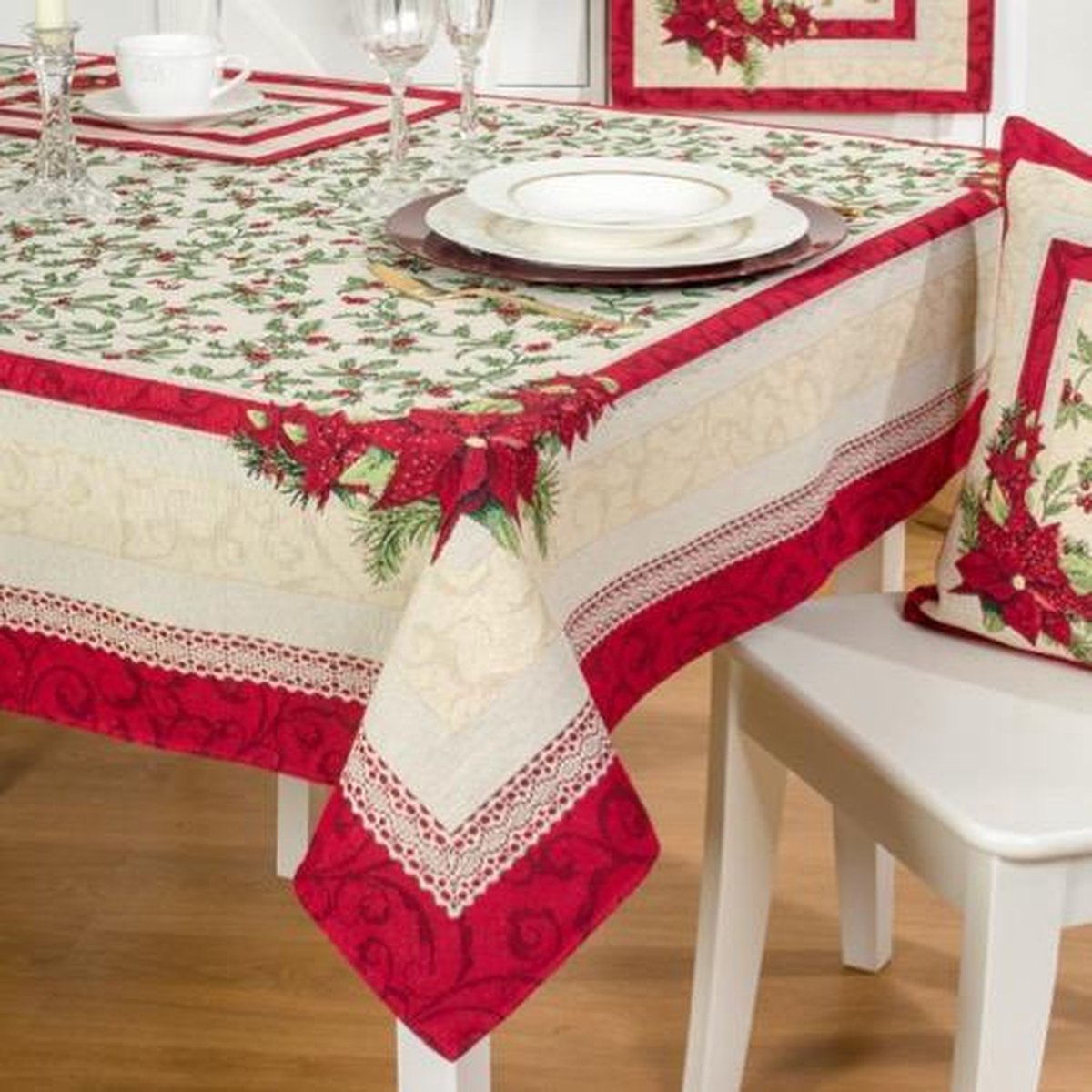 Tafelkleed - luxe gobelinstof - Christmas Berries - Closed design - Kerst - Vierkant 100 cm