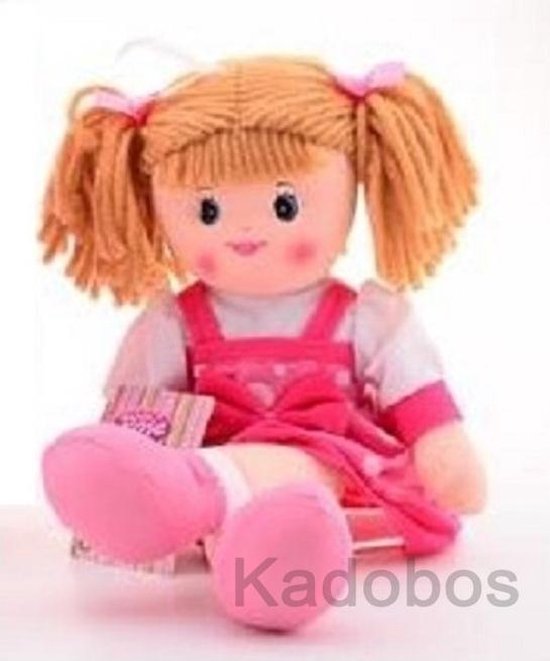 gelei klinker Bijbel Zachte pop roze stip jurkje knuffelpop 40 cm | bol.com